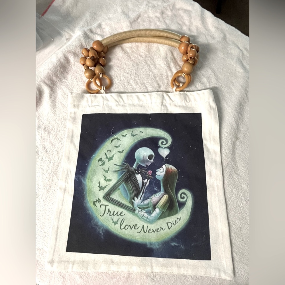 Nightmare before Christmas Canvas Tote Bag with Wooden Handle